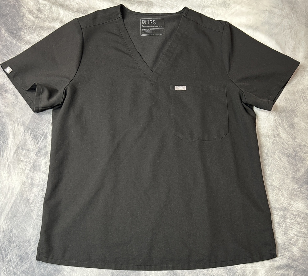 FIGS Technical Collection Shirt Womens XL Black V-Neck One Pocket Scrub Top